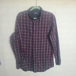 Chaps Mens Plaid Long Sleeve Button Down Shirt Med Casual Work Red Black